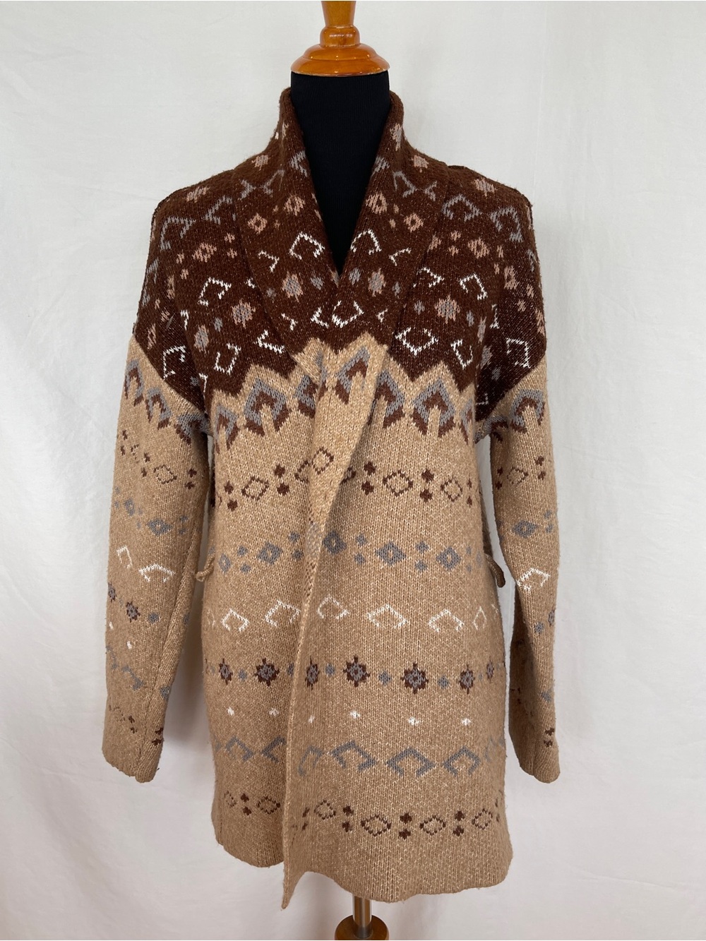 Lucky Brand Brown Faire Isle Aztec Navajo Cardigan Sweater